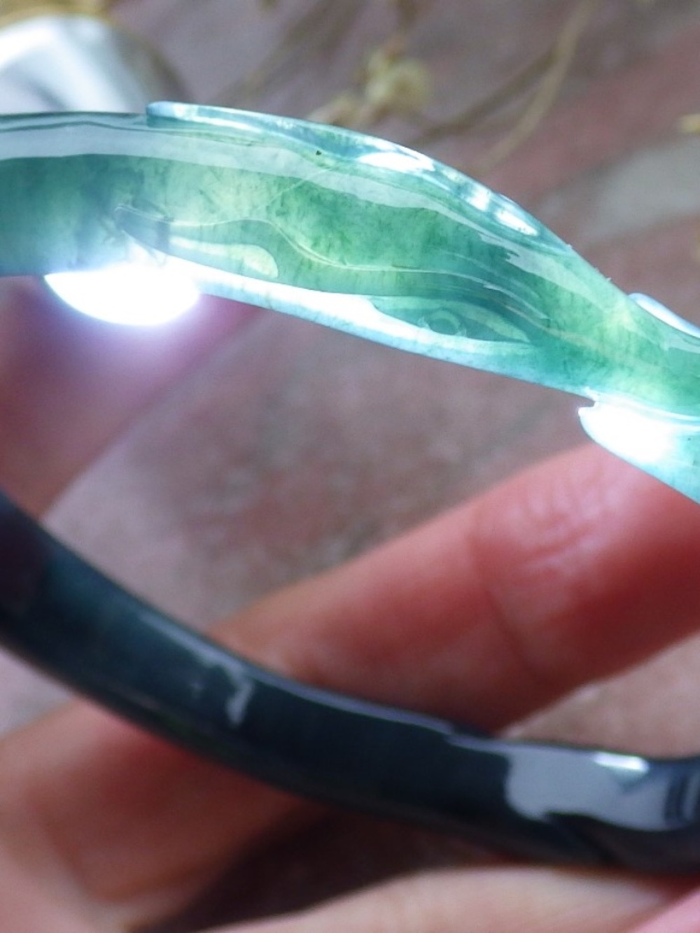 60mm Certified Green Natural A JADE Jadeite Fox Circle Bangle Bracelet